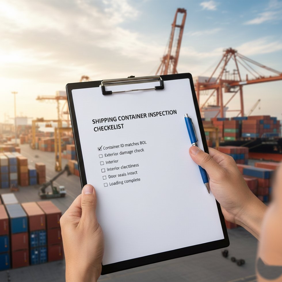 Customs broker checking import documents for container arrival at US port